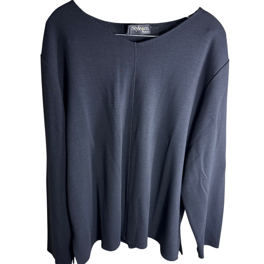Style&co Woman Black Viscose Wool‎ Blend V-Neck Long Sleeve Top Size 2X 78121